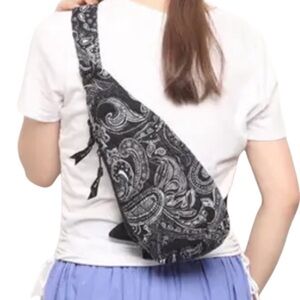 Vera Bradley Essential Sling Backpack Black and White Stellar Paisley Print